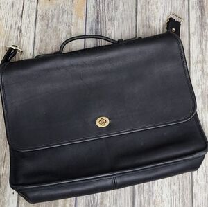 Vintage Coach Black Leather Briefcase/Messenger Bag